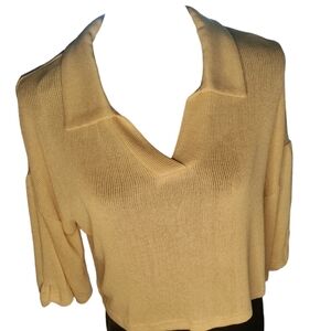 POL boxy cropped knit‎ sweater top v neck tan NWOT